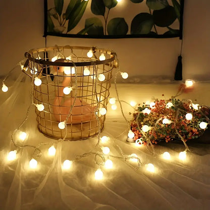 6m LED Ball Garland Fairy String Lights for Festive Decorations - Battery-Powered