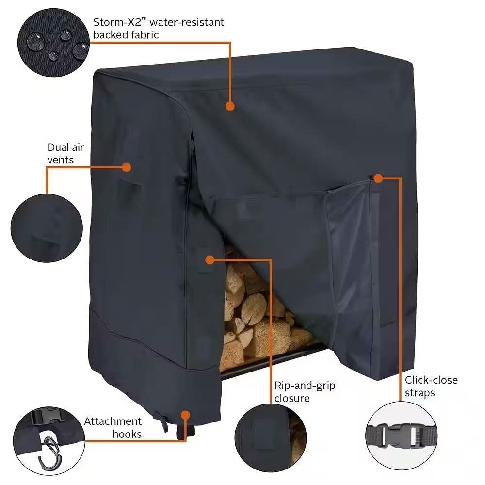 Black Firewood Rack Cover - Fits 4-ft. Log Racks-0