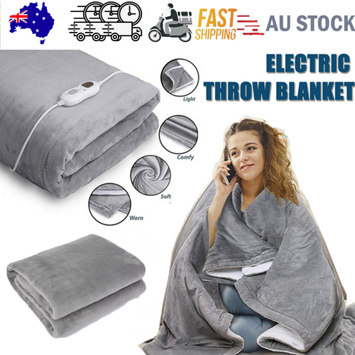 NNEDSZ Double-side Flannel Heated Electric Throw Rug Blanket Fast Heating Warm Washable GREY