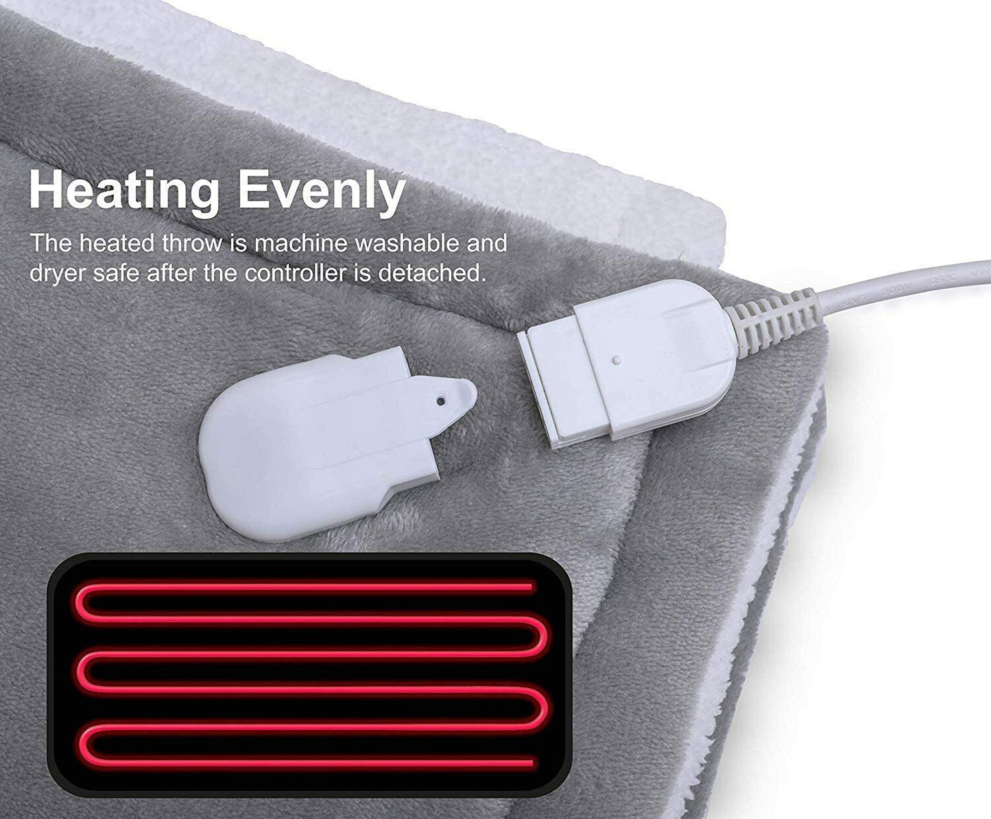 NNEDSZ Double-side Flannel Heated Electric Throw Rug Blanket Fast Heating Warm Washable GREY