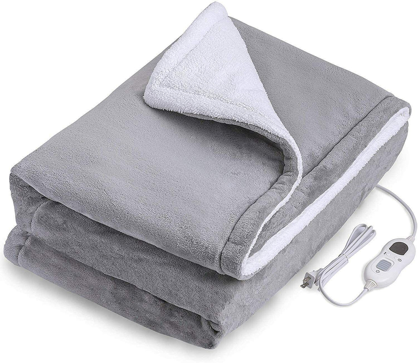NNEDSZ Double-side Flannel Heated Electric Throw Rug Blanket Fast Heating Warm Washable GREY