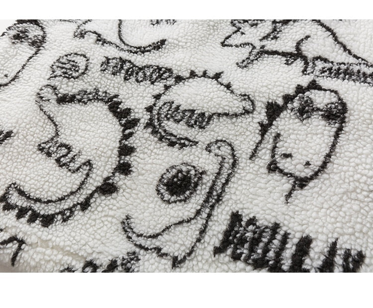 Lambswool Parkas Winter Jacket Men Dinosaur Graffiti Fuzzy Casual Fashion Hip Hop Baggy Oversized Coat Couple Outerwear-2